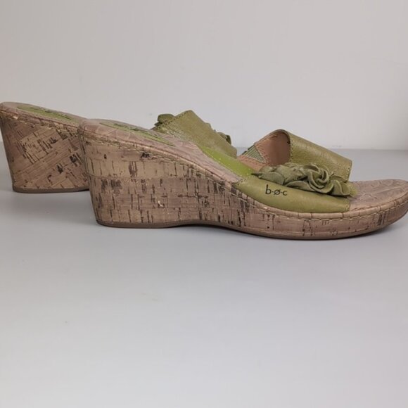 b.o.c. Leather Wedge Sandals Cork Platform Flower Arch Support Green Shoes 9 - Picture 8 of 14